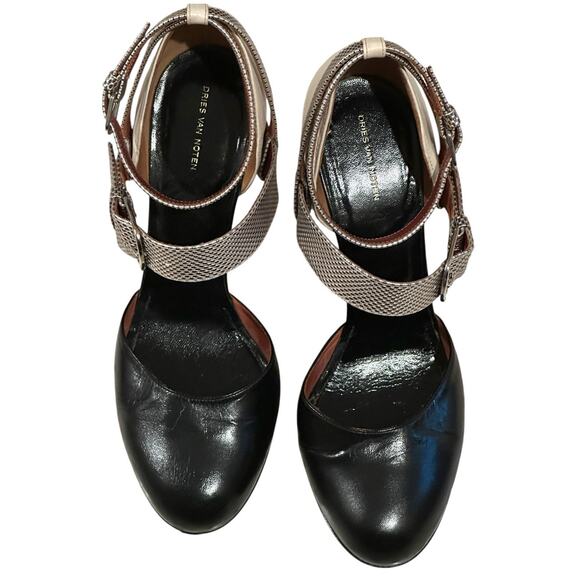 Dries Van Noten Leather D'orsay black cream gold platform pumps Size 37.5/US7 - Picture 4 of 15